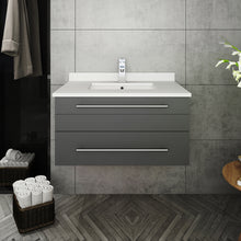 Load image into Gallery viewer, Fresca Lucera 30&quot; Gray Wall Hung Modern Bathroom Cabinet w/ Top &amp; Undermount Sink- Fresca