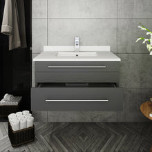 Load image into Gallery viewer, Fresca Lucera 30&quot; Gray Wall Hung Modern Bathroom Cabinet w/ Top &amp; Undermount Sink- Fresca
