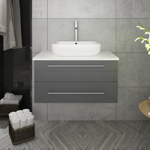 Load image into Gallery viewer, Fresca Lucera 30&quot; Gray Wall Hung Modern Bathroom Cabinet w/ Top &amp; Vessel Sink- Fresca