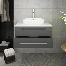 Load image into Gallery viewer, Fresca Lucera 30&quot; Gray Wall Hung Modern Bathroom Cabinet w/ Top &amp; Vessel Sink- Fresca