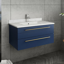 Load image into Gallery viewer, Fresca Lucera 30&quot; Royal Blue Wall Hung Modern Bathroom Cabinet w/ Top &amp; Undermount Sink- Fresca