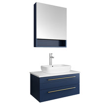 Load image into Gallery viewer, Fresca Lucera 30&quot; Royal Blue Wall Hung Modern Bathroom Cabinet w/ Top &amp; Vessel Sink- Fresca