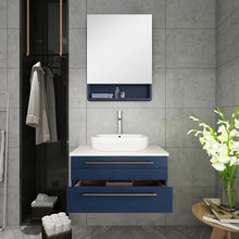 Load image into Gallery viewer, Fresca Lucera 30&quot; Royal Blue Wall Hung Modern Bathroom Cabinet w/ Top &amp; Vessel Sink- Fresca