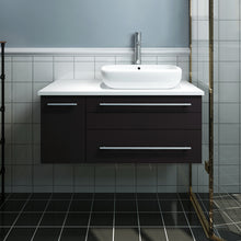 Load image into Gallery viewer, Fresca Lucera 36&quot; Espresso Wall Hung Modern Bathroom Cabinet w/ Top &amp; Vessel Sink - Right Version- Fresca