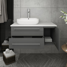 Load image into Gallery viewer, Fresca Lucera 36&quot; Gray Wall Hung Modern Bathroom Cabinet w/ Top &amp; Vessel Sink - Left Version- Fresca