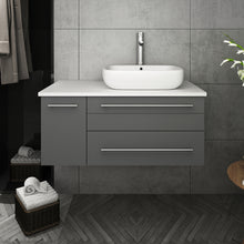 Load image into Gallery viewer, Fresca Lucera 36&quot; Gray Wall Hung Modern Bathroom Cabinet w/ Top &amp; Vessel Sink - Right Version- Fresca