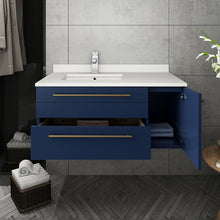 Load image into Gallery viewer, Fresca Lucera 36&quot; Royal Blue Wall Hung Modern Bathroom Cabinet w/ Top &amp; Undermount Sink - Left Version- Fresca