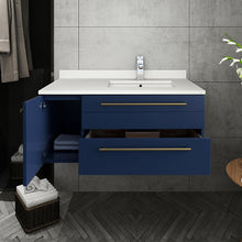 Load image into Gallery viewer, Fresca Lucera 36&quot; Royal Blue Wall Hung Modern Bathroom Cabinet w/ Top &amp; Undermount Sink - Right Version- Fresca