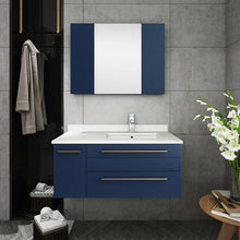 Load image into Gallery viewer, Fresca Lucera 36&quot; Royal Blue Wall Hung Modern Bathroom Cabinet w/ Top &amp; Undermount Sink - Right Version- Fresca