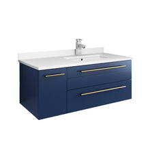 Load image into Gallery viewer, Fresca Lucera 36&quot; Royal Blue Wall Hung Modern Bathroom Cabinet w/ Top &amp; Undermount Sink - Right Version- Fresca