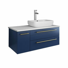 Load image into Gallery viewer, Fresca Lucera 36&quot; Royal Blue Wall Hung Modern Bathroom Cabinet w/ Top &amp; Vessel Sink - Right Version- Fresca