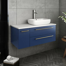 Load image into Gallery viewer, Fresca Lucera 36&quot; Royal Blue Wall Hung Modern Bathroom Cabinet w/ Top &amp; Vessel Sink - Right Version- Fresca
