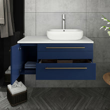 Load image into Gallery viewer, Fresca Lucera 36&quot; Royal Blue Wall Hung Modern Bathroom Cabinet w/ Top &amp; Vessel Sink - Right Version- Fresca