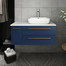 Load image into Gallery viewer, Fresca Lucera 36&quot; Royal Blue Wall Hung Vessel Sink Modern Bathroom Cabinet - Right Version- Fresca