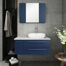 Load image into Gallery viewer, Fresca Lucera 36&quot; Royal Blue Wall Hung Vessel Sink Modern Bathroom Cabinet - Right Version- Fresca