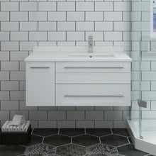 Load image into Gallery viewer, Fresca Lucera 36&quot; White Wall Hung Modern Bathroom Cabinet w/ Top &amp; Undermount Sink - Right Version- Fresca
