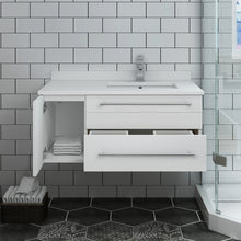 Load image into Gallery viewer, Fresca Lucera 36&quot; White Wall Hung Modern Bathroom Cabinet w/ Top &amp; Undermount Sink - Right Version- Fresca