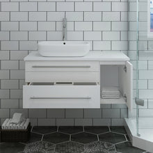 Load image into Gallery viewer, Fresca Lucera 36&quot; White Wall Hung Modern Bathroom Cabinet w/ Top &amp; Vessel Sink - Left Version- Fresca