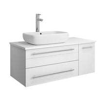 Load image into Gallery viewer, Fresca Lucera 36&quot; White Wall Hung Modern Bathroom Cabinet w/ Top &amp; Vessel Sink - Left Version- Fresca