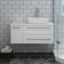 Load image into Gallery viewer, Fresca Lucera 36&quot; White Wall Hung Modern Bathroom Cabinet w/ Top &amp; Vessel Sink - Right Version- Fresca