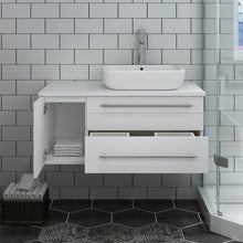 Load image into Gallery viewer, Fresca Lucera 36&quot; White Wall Hung Modern Bathroom Cabinet w/ Top &amp; Vessel Sink - Right Version- Fresca