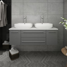 Load image into Gallery viewer, Fresca Lucera 48&quot; Gray Wall Hung Modern Bathroom Cabinet w/ Top &amp; Double Vessel Sinks- Fresca