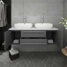 Load image into Gallery viewer, Fresca Lucera 48&quot; Gray Wall Hung Modern Bathroom Cabinet w/ Top &amp; Double Vessel Sinks- Fresca