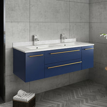 Load image into Gallery viewer, Fresca Lucera 48&quot; Royal Blue Wall Hung Modern Bathroom Cabinet w/ Top &amp; Double Undermount Sinks- Fresca