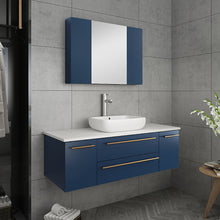 Load image into Gallery viewer, Fresca Lucera 48&quot; Royal Blue Wall Hung Modern Bathroom Cabinet w/ Top &amp; Vessel Sink- Fresca