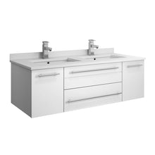 Load image into Gallery viewer, Fresca Lucera 48&quot; White Wall Hung Modern Bathroom Cabinet w/ Top &amp; Double Undermount Sinks- Fresca