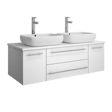 Load image into Gallery viewer, Fresca Lucera 48&quot; White Wall Hung Modern Bathroom Cabinet w/ Top &amp; Double Vessel Sinks- Fresca