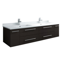 Load image into Gallery viewer, Fresca Lucera 60&quot; Espresso Wall Hung Modern Bathroom Cabinet w/ Top &amp; Double Undermount Sinks- Fresca