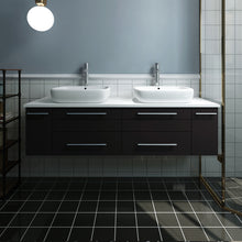 Load image into Gallery viewer, Fresca Lucera 60&quot; Espresso Wall Hung Modern Bathroom Cabinet w/ Top &amp; Double Vessel Sinks- Fresca