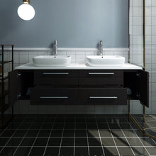 Load image into Gallery viewer, Fresca Lucera 60&quot; Espresso Wall Hung Modern Bathroom Cabinet w/ Top &amp; Single Vessel Sink- Fresca