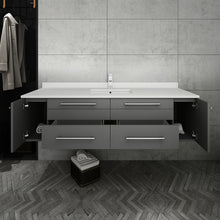 Load image into Gallery viewer, Fresca Lucera 60&quot; Gray Wall Hung Modern Bathroom Cabinet w/ Top &amp; Single Undermount Sink- Fresca