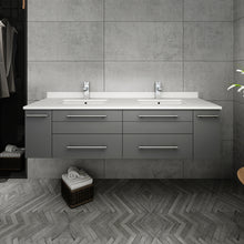 Load image into Gallery viewer, Fresca Lucera 60&quot; Gray Wall Hung Modern Bathroom Cabinet w/ Top &amp; Double Undermount Sinks- Fresca