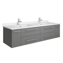 Load image into Gallery viewer, Fresca Lucera 60&quot; Gray Wall Hung Modern Bathroom Cabinet w/ Top &amp; Double Undermount Sinks- Fresca