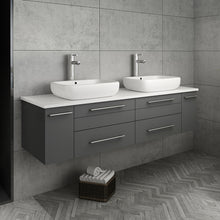 Load image into Gallery viewer, Fresca Lucera 60&quot; Gray Wall Hung Modern Bathroom Cabinet w/ Top &amp; Double Vessel Sinks- Fresca