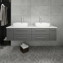 Load image into Gallery viewer, Fresca Lucera 60&quot; Gray Wall Hung Modern Bathroom Cabinet w/ Top &amp; Double Vessel Sinks- Fresca