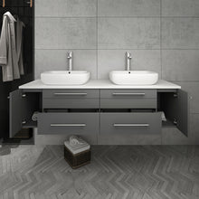 Load image into Gallery viewer, Fresca Lucera 60&quot; Gray Wall Hung Modern Bathroom Cabinet w/ Top &amp; Single Vessel Sink- Fresca