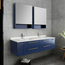 Load image into Gallery viewer, Fresca Lucera 60&quot; Royal Blue Wall Hung Modern Bathroom Cabinet w/ Top &amp; Single Undermount Sink- Fresca