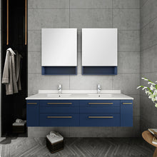 Load image into Gallery viewer, Fresca Lucera 60&quot; Royal Blue Wall Hung Modern Bathroom Cabinet w/ Top &amp; Double Undermount Sinks- Fresca