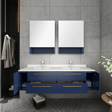 Load image into Gallery viewer, Fresca Lucera 60&quot; Royal Blue Wall Hung Modern Bathroom Cabinet w/ Top &amp; Single Undermount Sink- Fresca