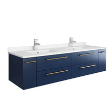 Load image into Gallery viewer, Fresca Lucera 60&quot; Royal Blue Wall Hung Modern Bathroom Cabinet w/ Top &amp; Double Undermount Sinks- Fresca