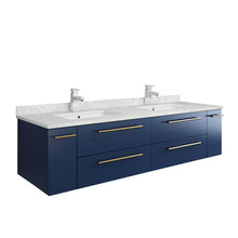 Load image into Gallery viewer, Fresca Lucera 60&quot; Royal Blue Wall Hung Modern Bathroom Cabinet w/ Top &amp; Double Undermount Sinks- Fresca