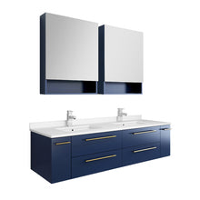 Load image into Gallery viewer, Fresca Lucera 60&quot; Royal Blue Wall Hung Modern Bathroom Cabinet w/ Top &amp; Double Undermount Sinks- Fresca