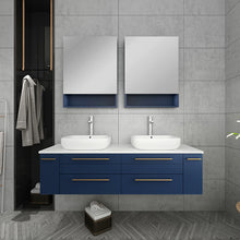 Load image into Gallery viewer, Fresca Lucera 60&quot; Royal Blue Wall Hung Modern Bathroom Cabinet w/ Top &amp; Double Vessel Sinks- Fresca