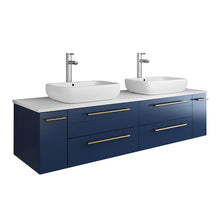 Load image into Gallery viewer, Fresca Lucera 60&quot; Royal Blue Wall Hung Modern Bathroom Cabinet w/ Top &amp; Double Vessel Sinks- Fresca