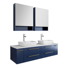 Load image into Gallery viewer, Fresca Lucera 60&quot; Royal Blue Wall Hung Modern Bathroom Cabinet w/ Top &amp; Double Vessel Sinks- Fresca