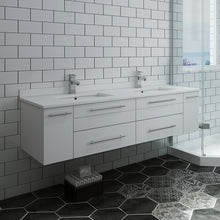 Load image into Gallery viewer, Fresca Lucera 60&quot; White Wall Hung Modern Bathroom Cabinet w/ Top &amp; Double Undermount Sinks- Fresca